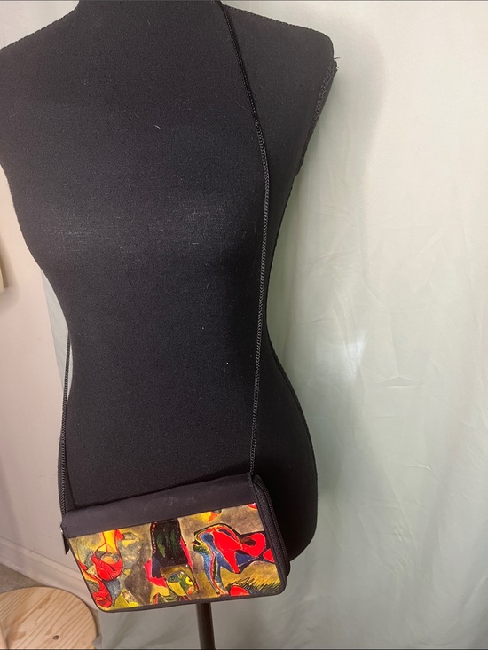 Angela Frascone Handbags - VTG Angela Frascone Resin Multicolor Abstract Crossbody Wallet Purse Black Strap